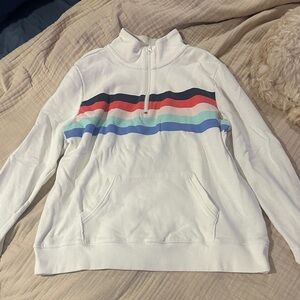 Amazon Essentials Women's White 1/4 Zip Sweatshirt with Multicolor Stripes